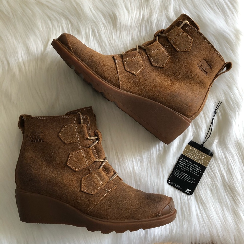 Sorel Toronto Lace Up Wedge Booties Tan Size 8